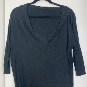 Black hooded long sleeve shirt